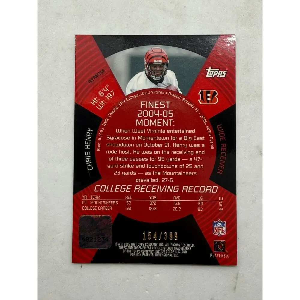 2005 Topps Finest Chris Henry Rookie Autograph Card Serial 154 of 399